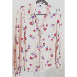 Express pale pink floral portofino slim fit shirt
